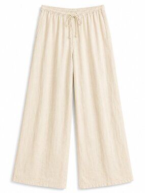 Fashion Pants Womens M Ivory Cotton Linen Blend Wide Leg Pull On Drawstring